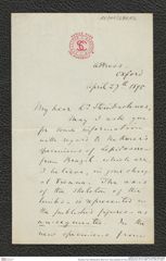 Nachlass Franz Steindachner, Brief von E. Ray Lankester an Franz Steindachner (27.04.1895), Inv.Nr. 290.02, Seite 1